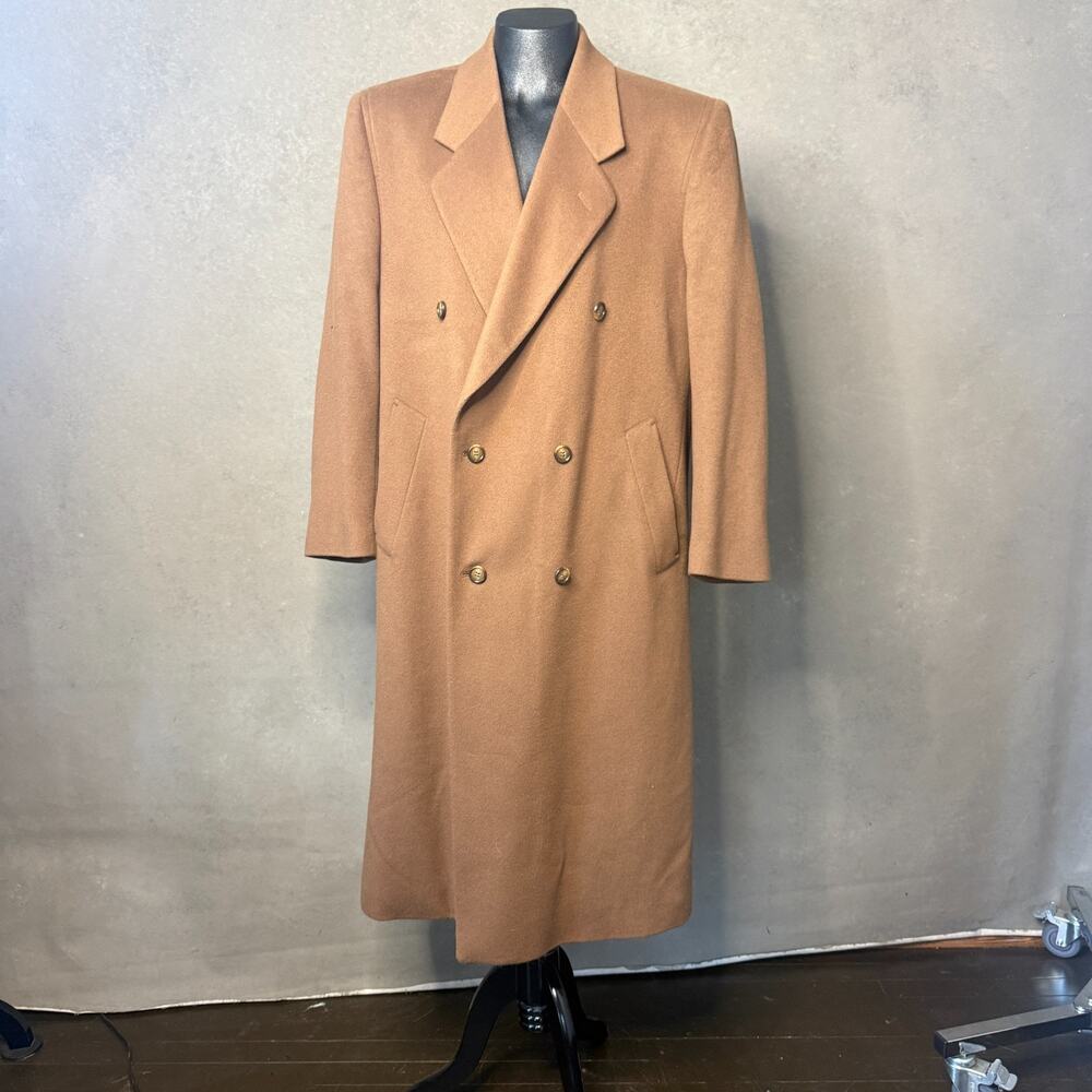 Petrocelli Men's Camel Wool Overcoat Double Breasted Long Coat 44R Vintage